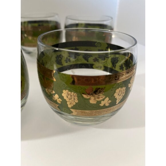 Vintage Cera Glass 1960”s  Golden Grapes Green Roly Poly 22K  Gold Leaf Barware - Picture 8 of 8